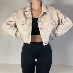 Cream Corduroy Raw Hem Cropped Jacket